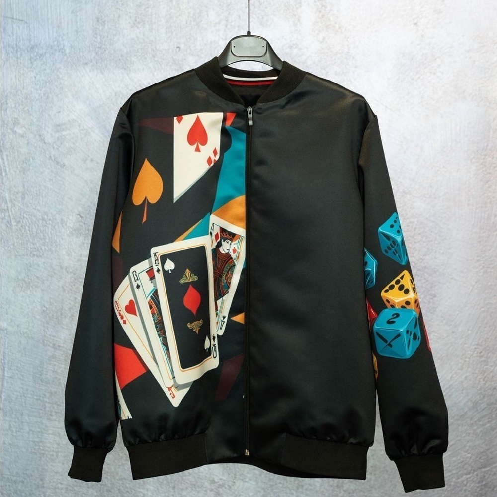 Costum unisex satin velvet Black Graphic Bomber Jacket - Picture 1 of 2